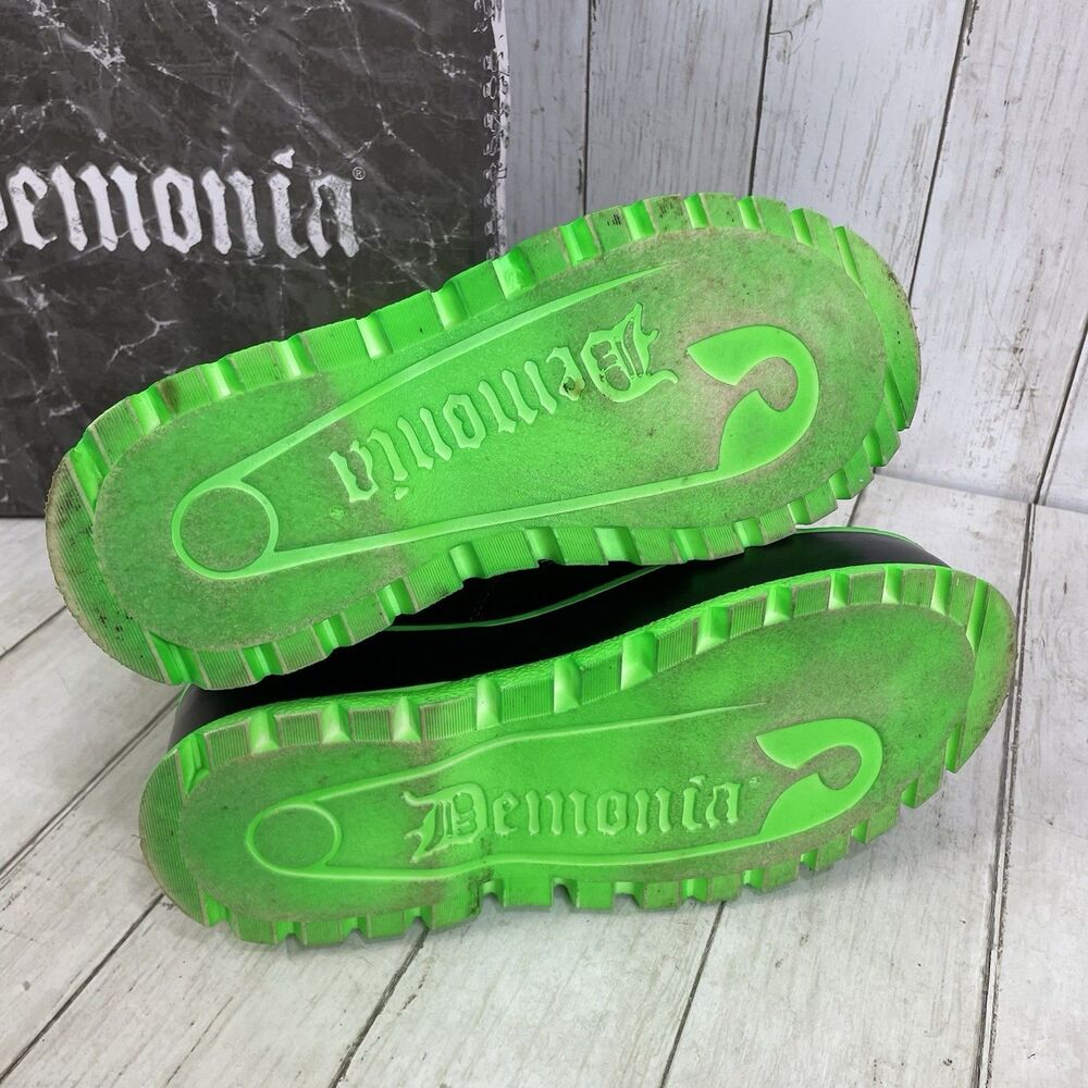 DEMONIA Shaker-52 Platform Boots Black Patent Neon Green Size 10 /EU 40 - Picture 8 of 10